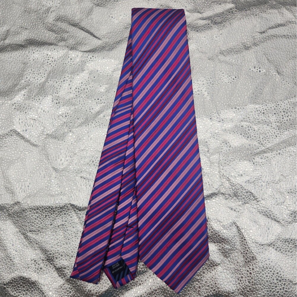 Tie CHARLES TYRWHITT Silk Rep Diagonal Stripe Blue Red Pink Necktie England VTG
